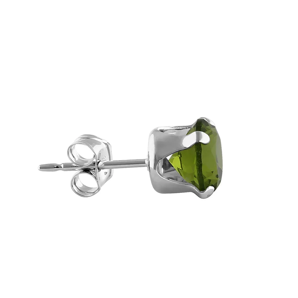 0.9ct Sterling Silver Round Peridot CZ Stud Earrings 5mm