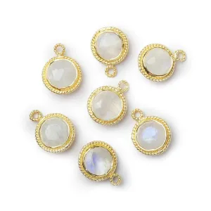 10mm Vermeil Rope Bezel Rainbow Moonstone Coin Pendant 1 piece