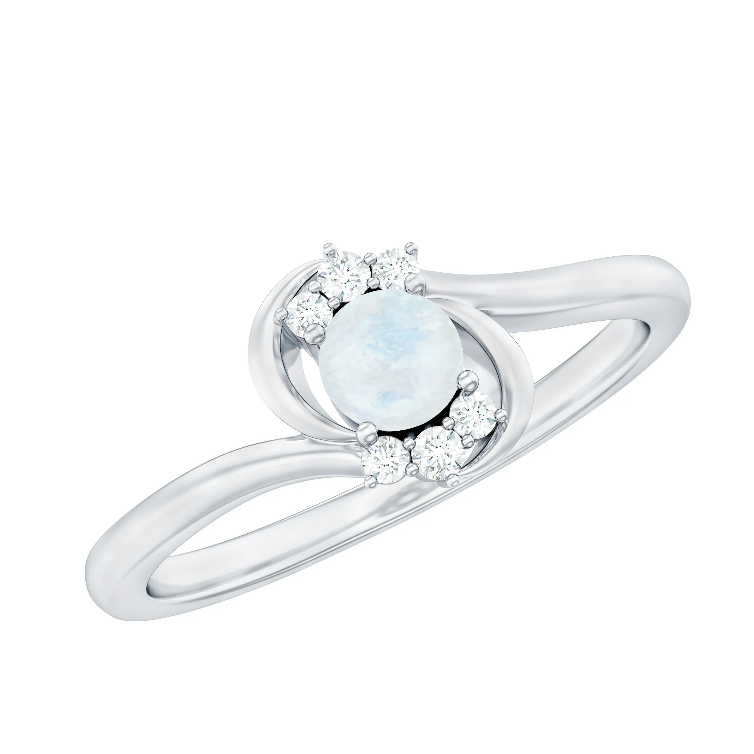 1/2 CT Moonstone and Diamond Bypass Promise Ring