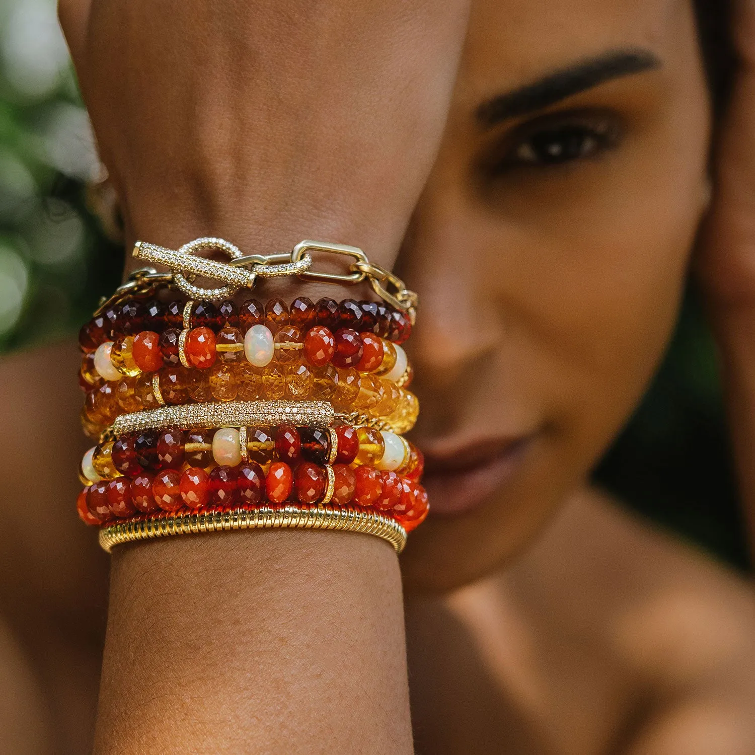 14k Dark Carnelian Bracelet with Diamond Rondelle - 8mm