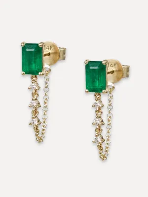 14K Emerald & Diamond Chain Studs