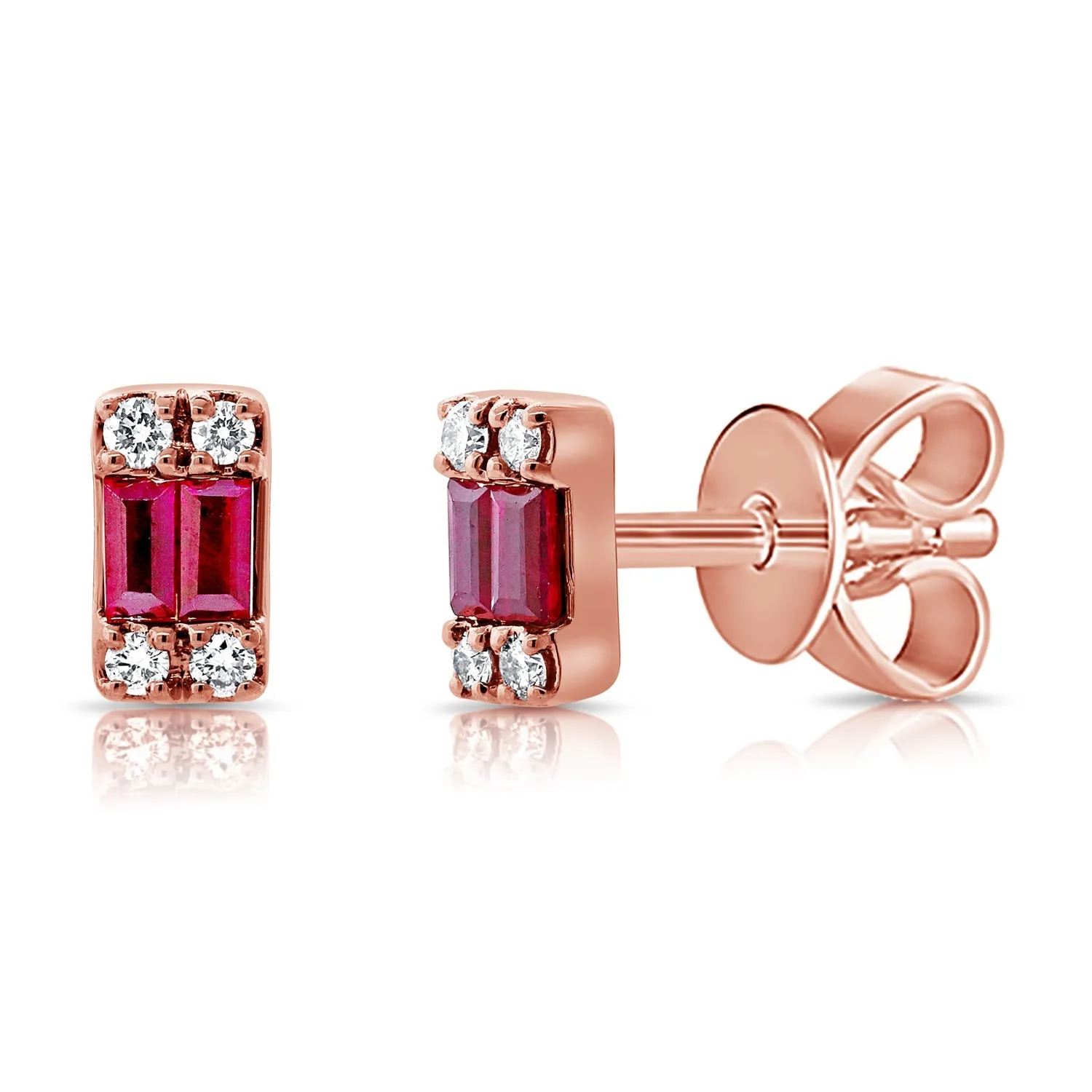14k Gold Diamond & Ruby Stud Earrings