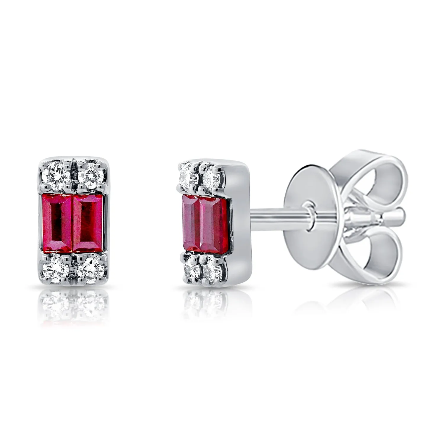 14k Gold Diamond & Ruby Stud Earrings