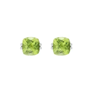 14K White Gold Cushion Peridot Stud Earrings