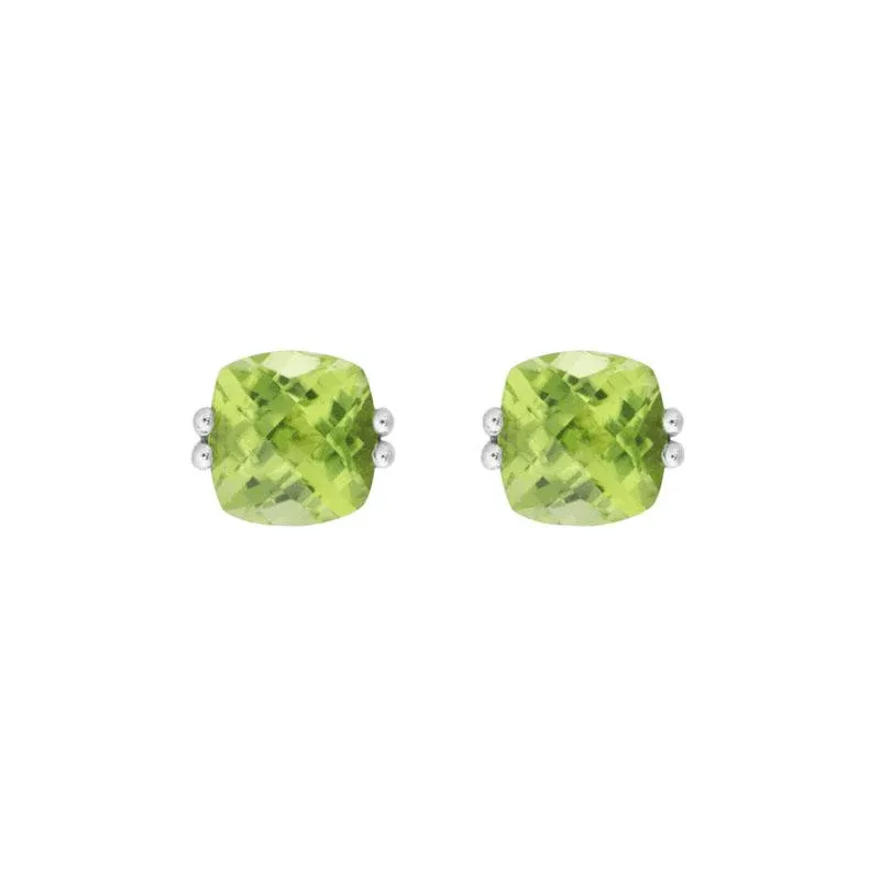 14K White Gold Cushion Peridot Stud Earrings