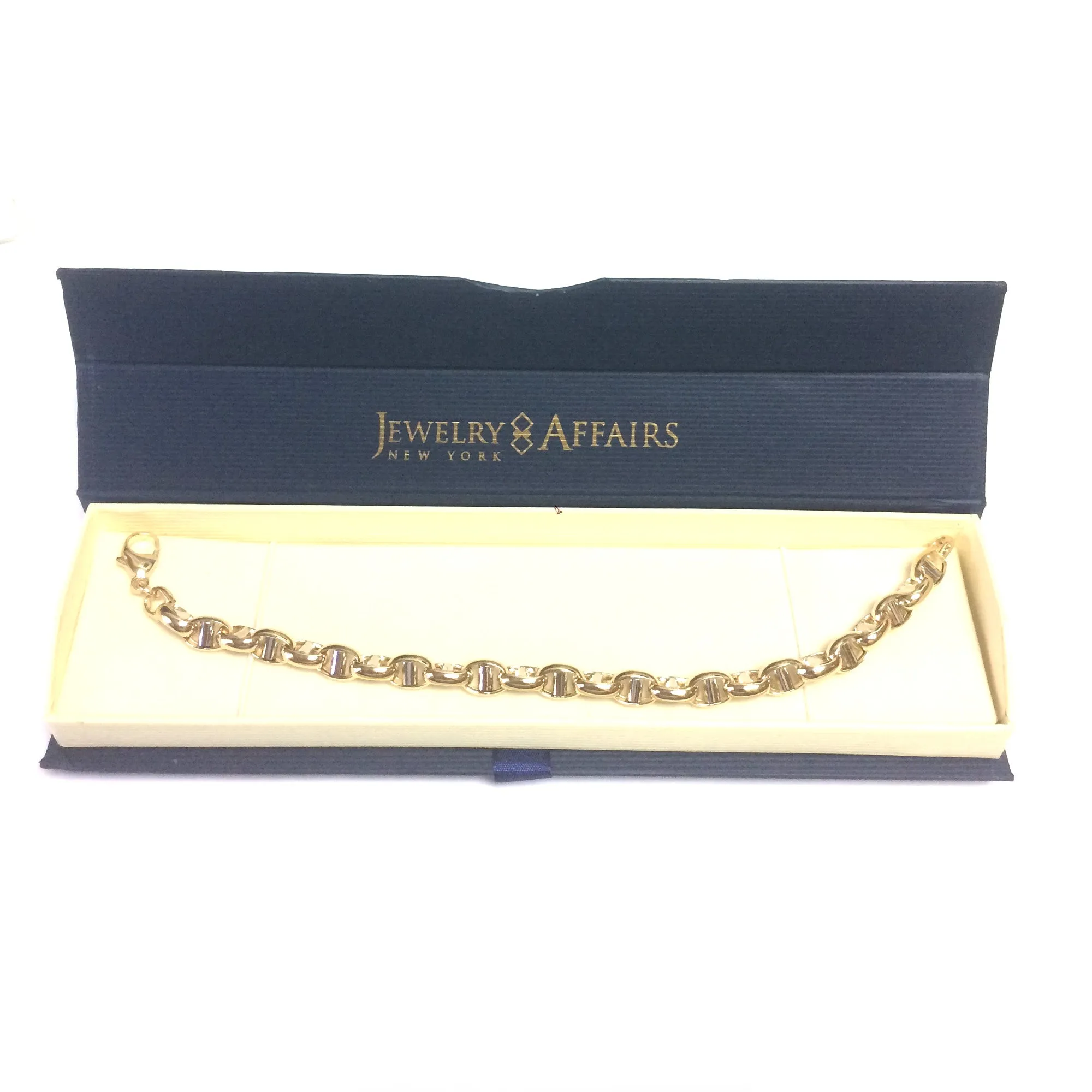 14k Yellow And White Gold Oval Mariner Link Mens Bracelet, 8.5"