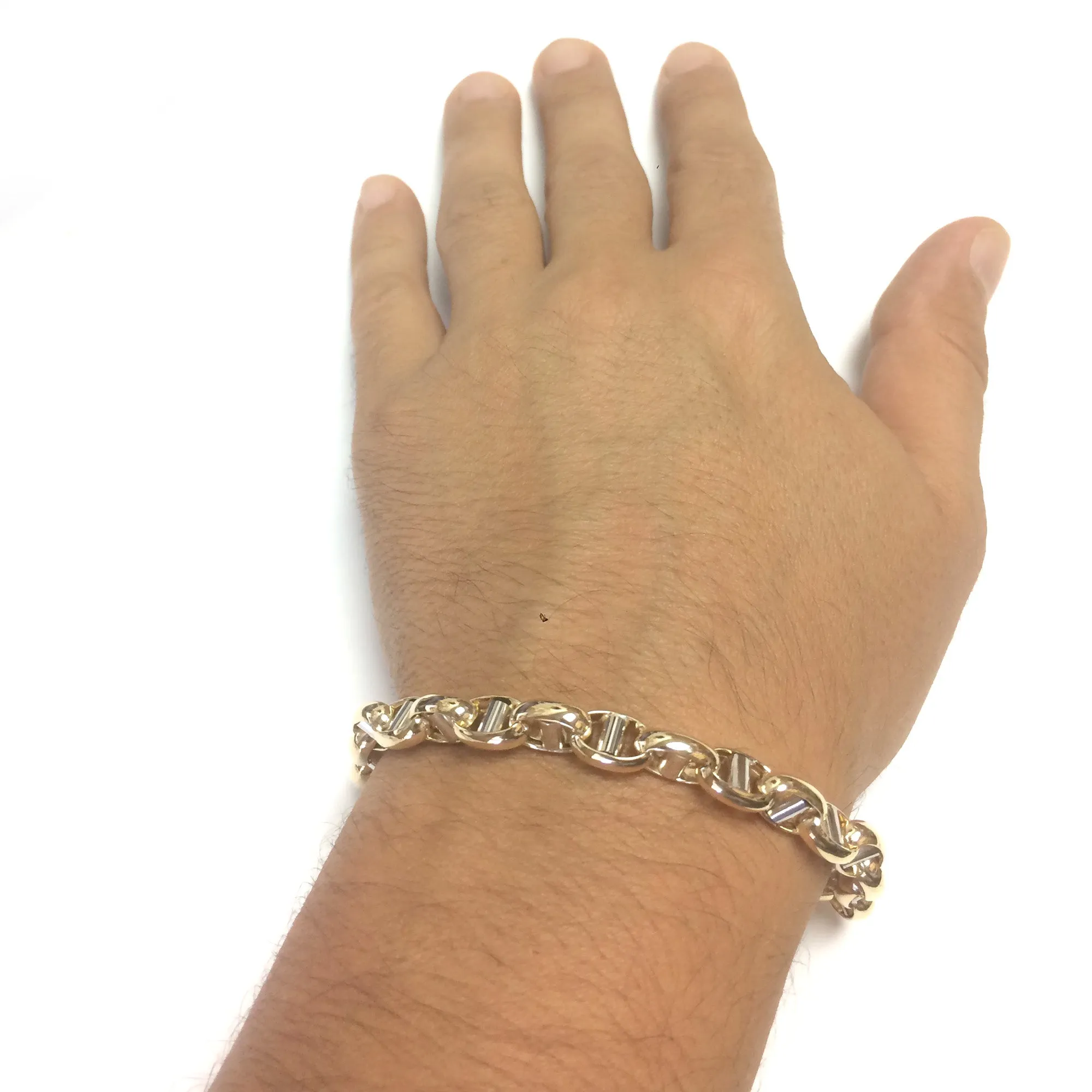 14k Yellow And White Gold Oval Mariner Link Mens Bracelet, 8.5"