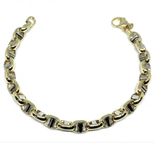 14k Yellow And White Gold Oval Mariner Link Mens Bracelet, 8.5"