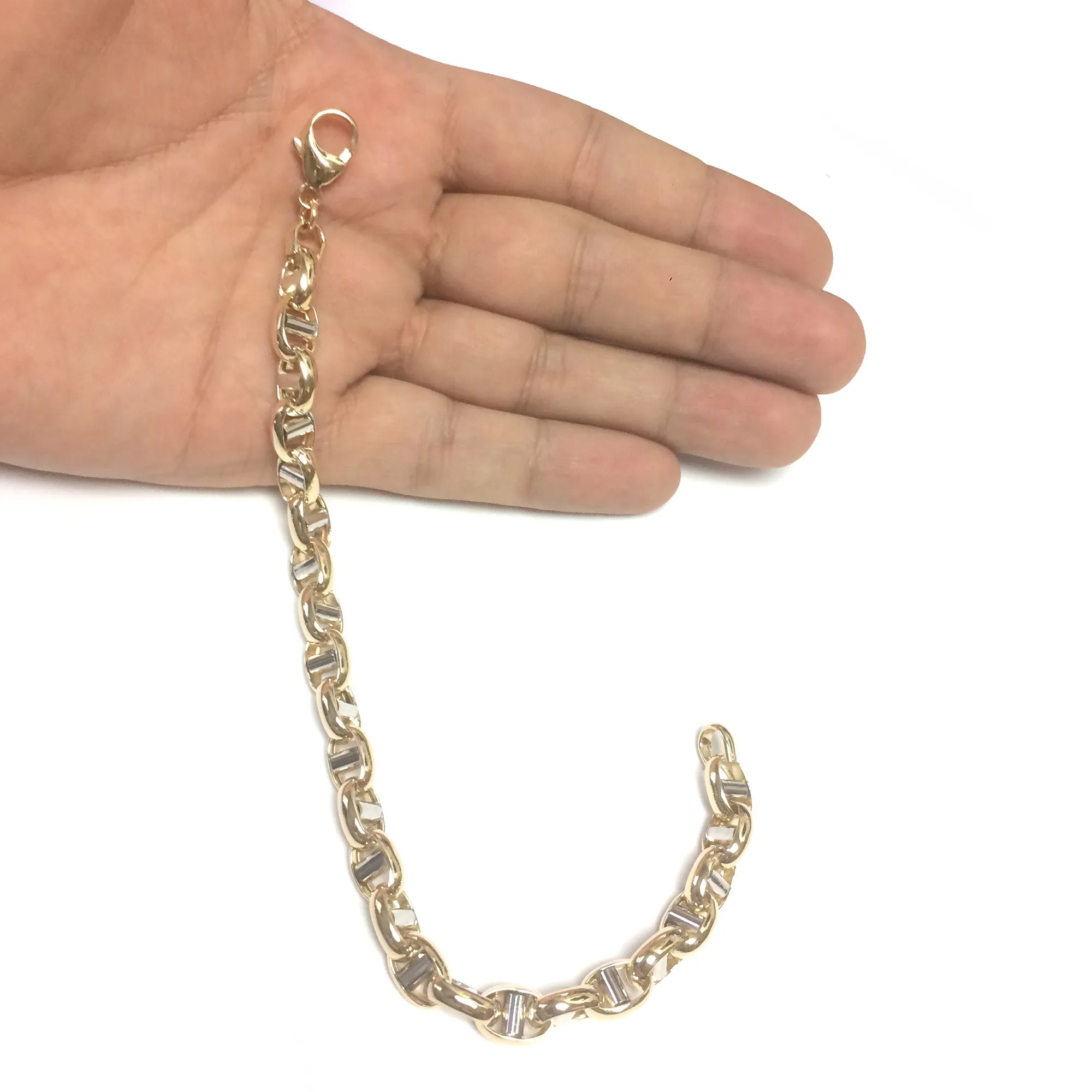 14k Yellow And White Gold Oval Mariner Link Mens Bracelet, 8.5"