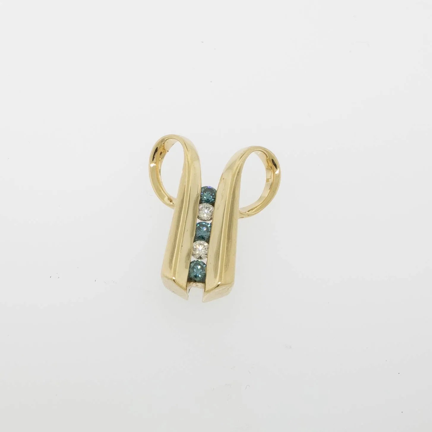 14K Yellow Gold Blue/White Diamond Slide Pendant Preowned Jewelry