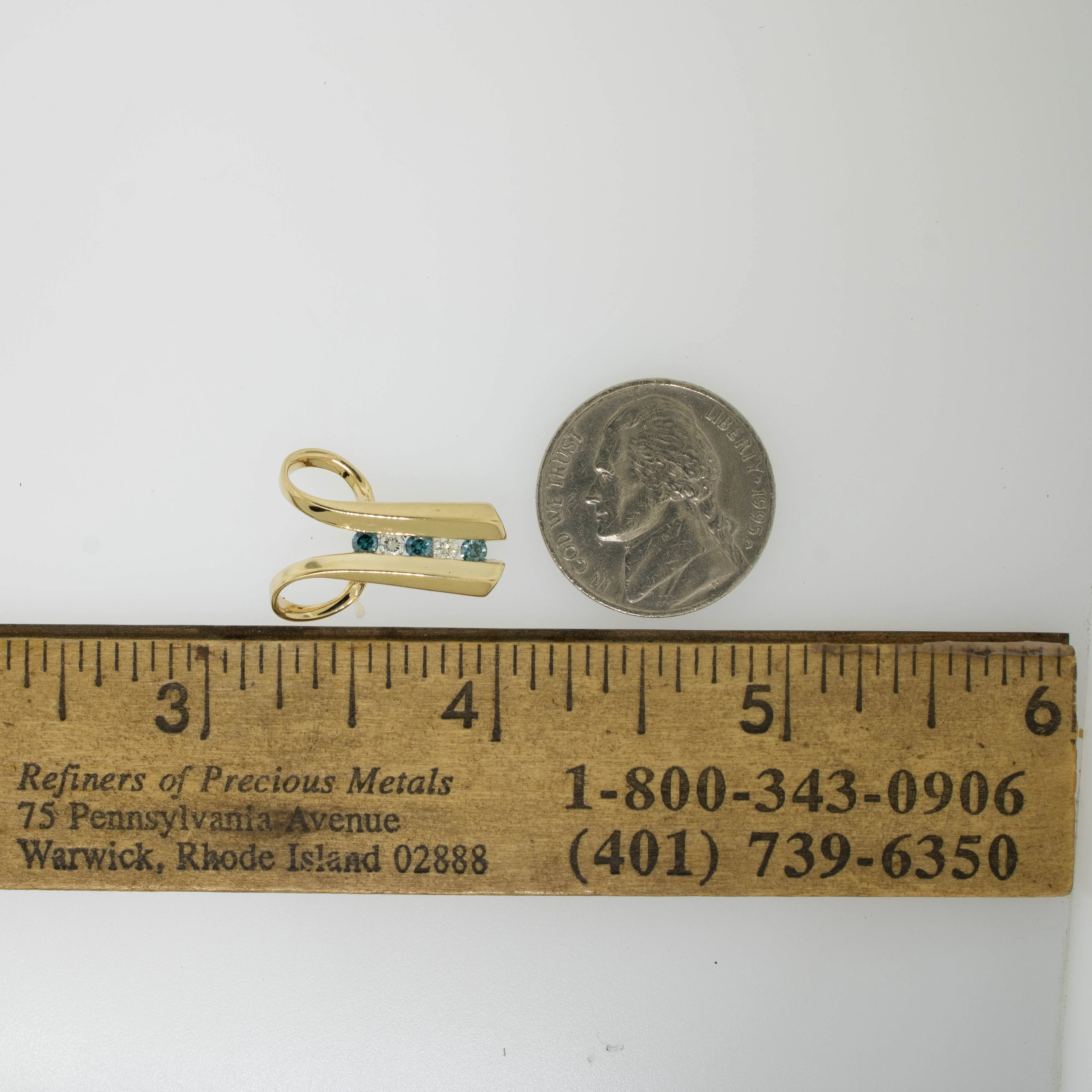 14K Yellow Gold Blue/White Diamond Slide Pendant Preowned Jewelry