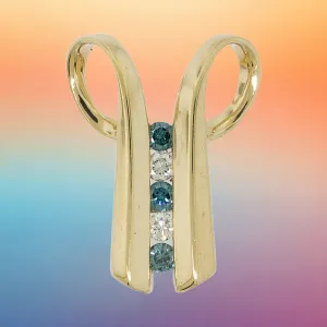 14K Yellow Gold Blue/White Diamond Slide Pendant Preowned Jewelry
