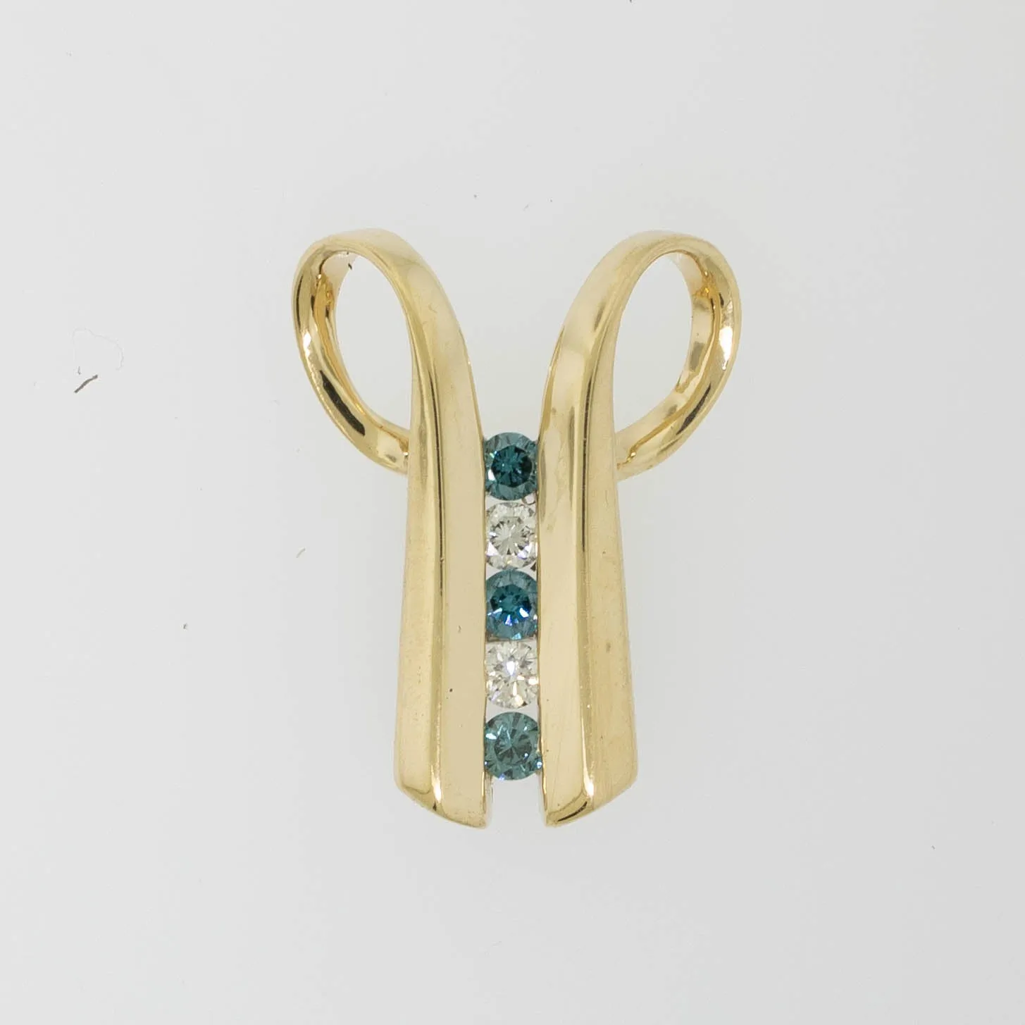 14K Yellow Gold Blue/White Diamond Slide Pendant Preowned Jewelry