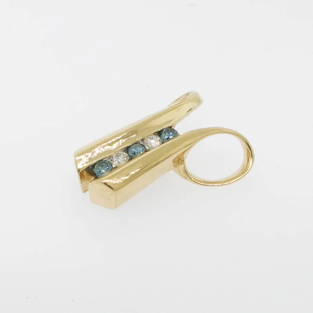 14K Yellow Gold Blue/White Diamond Slide Pendant Preowned Jewelry