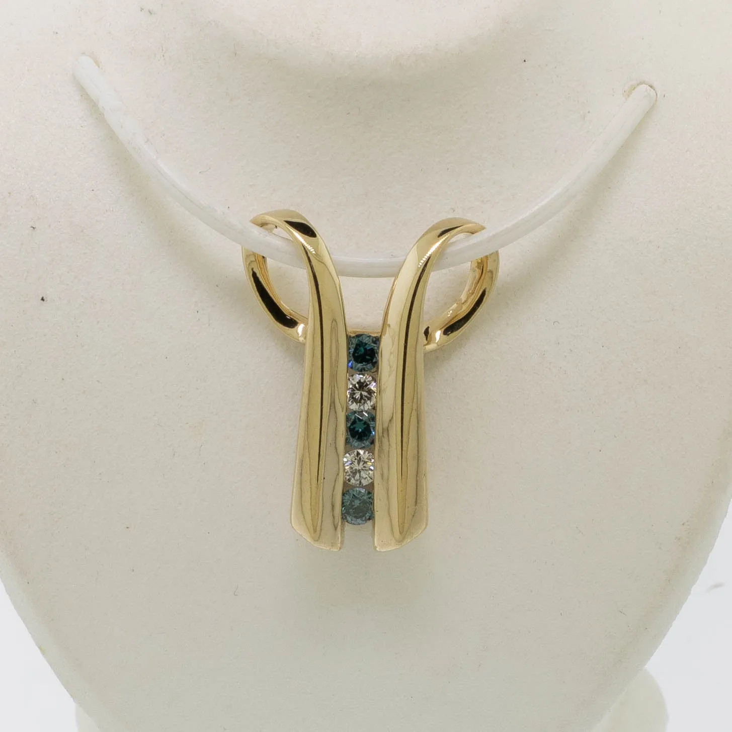 14K Yellow Gold Blue/White Diamond Slide Pendant Preowned Jewelry