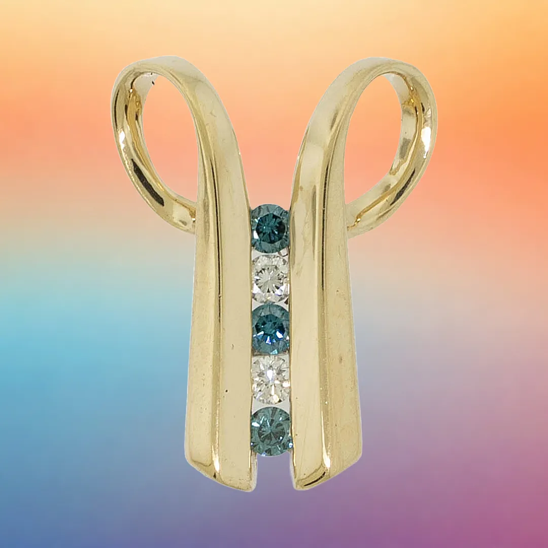 14K Yellow Gold Blue/White Diamond Slide Pendant Preowned Jewelry