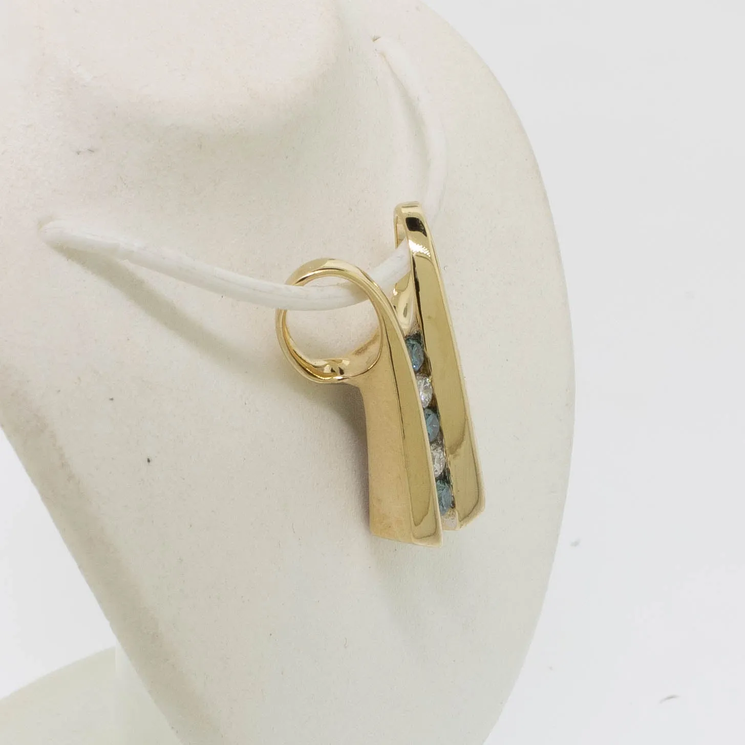 14K Yellow Gold Blue/White Diamond Slide Pendant Preowned Jewelry
