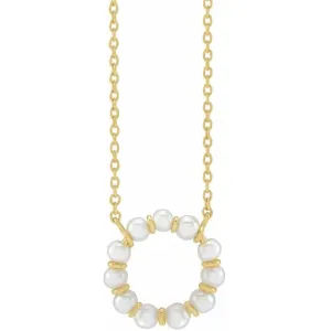14K Yellow Gold Cultured White Freshwater Pearl Circle 18" Necklace