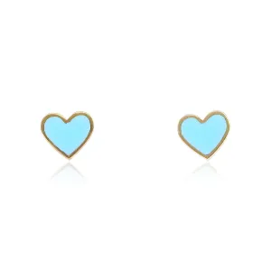 14K YELLOW GOLD TURQUOISE HEART EARRINGS