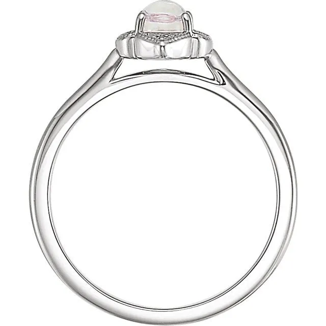 14KT GOLD .60 CT MOONSTONE & .03 CTW DIAMOND CLOVER RING