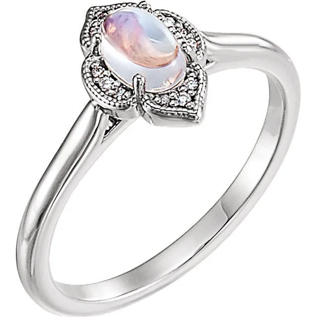 14KT GOLD .60 CT MOONSTONE & .03 CTW DIAMOND CLOVER RING