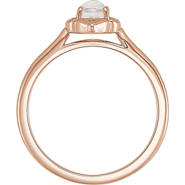 14KT GOLD .60 CT MOONSTONE & .03 CTW DIAMOND CLOVER RING