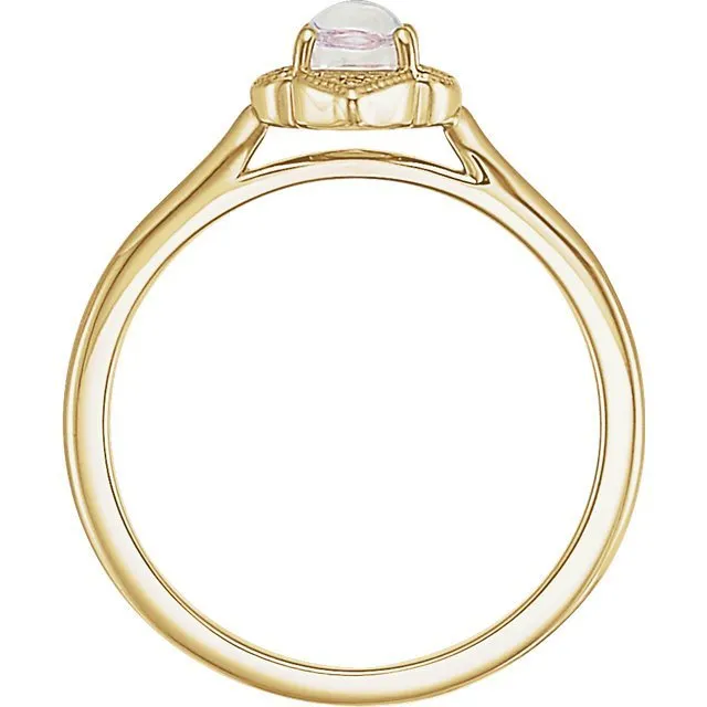 14KT GOLD .60 CT MOONSTONE & .03 CTW DIAMOND CLOVER RING