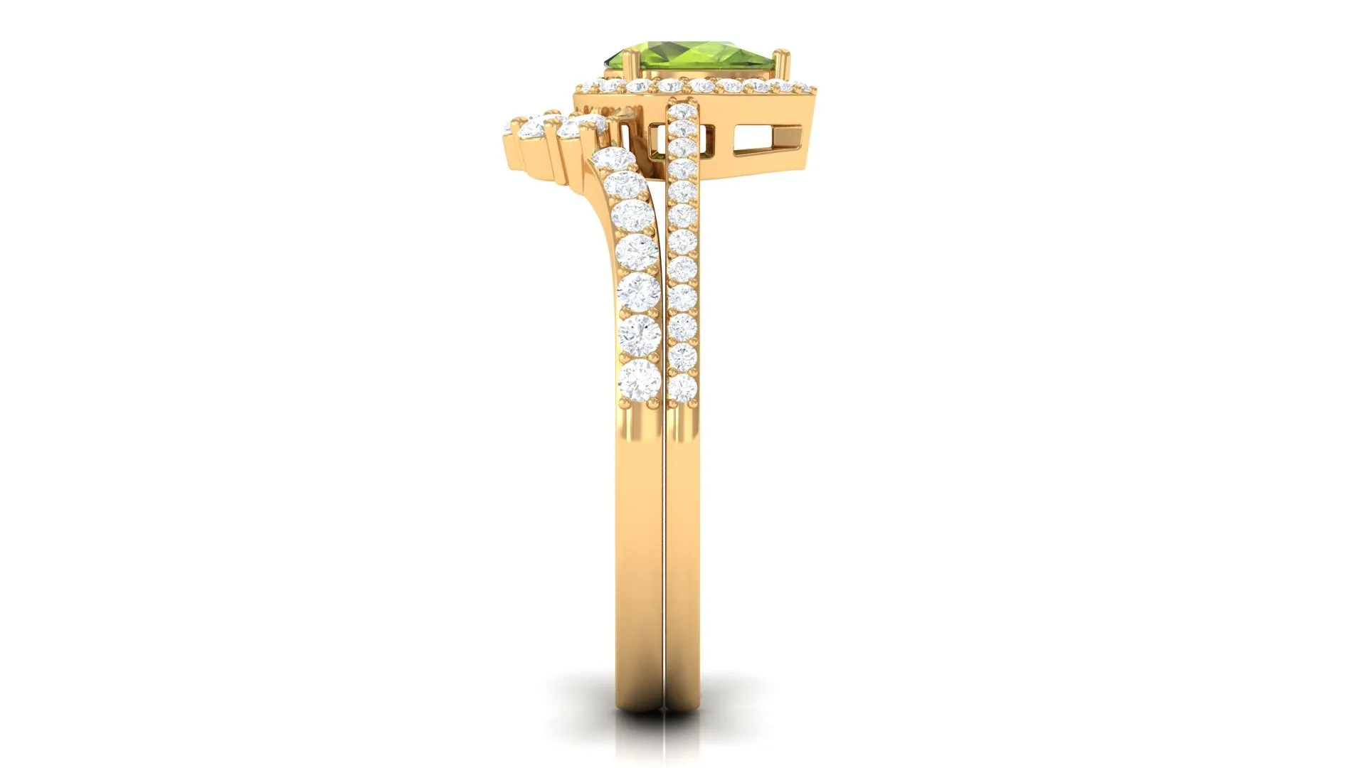 1.5 CT Peridot Designer Teardrop Ring Set with Moissanite Halo