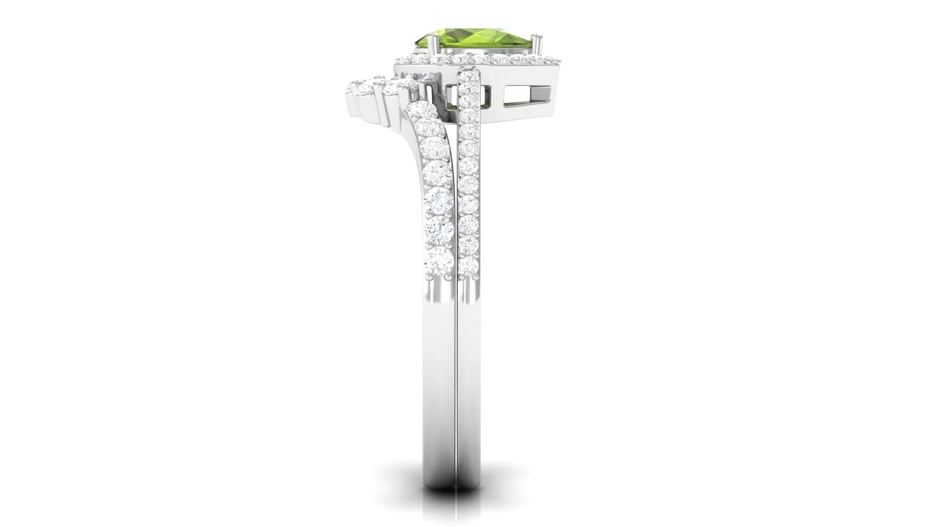 1.5 CT Peridot Designer Teardrop Ring Set with Moissanite Halo