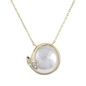 18 inch 14K Yellow Fresh Water Coin Pearl and Natural Diamond Necklace