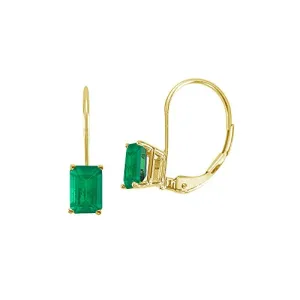 1.83-2.25 Cts of 7x5 mm AA Emerald Cut Natural Emerald Stud Earrings with Lever Backs in 14K Yellow Gold
