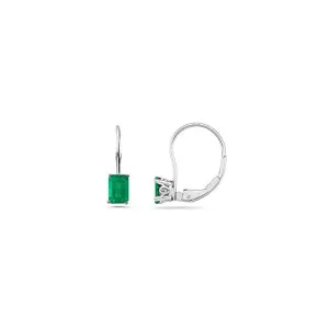 1.83-2.25 Cts of 7x5 mm AA Emerald Cut Natural Emerald Stud Earrings with Scroll Lever Backs in 14K White Gold