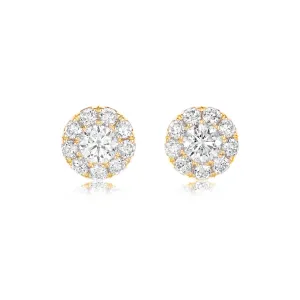 18ct Gold yellow gold round brilliant cut diamond cluster earrings