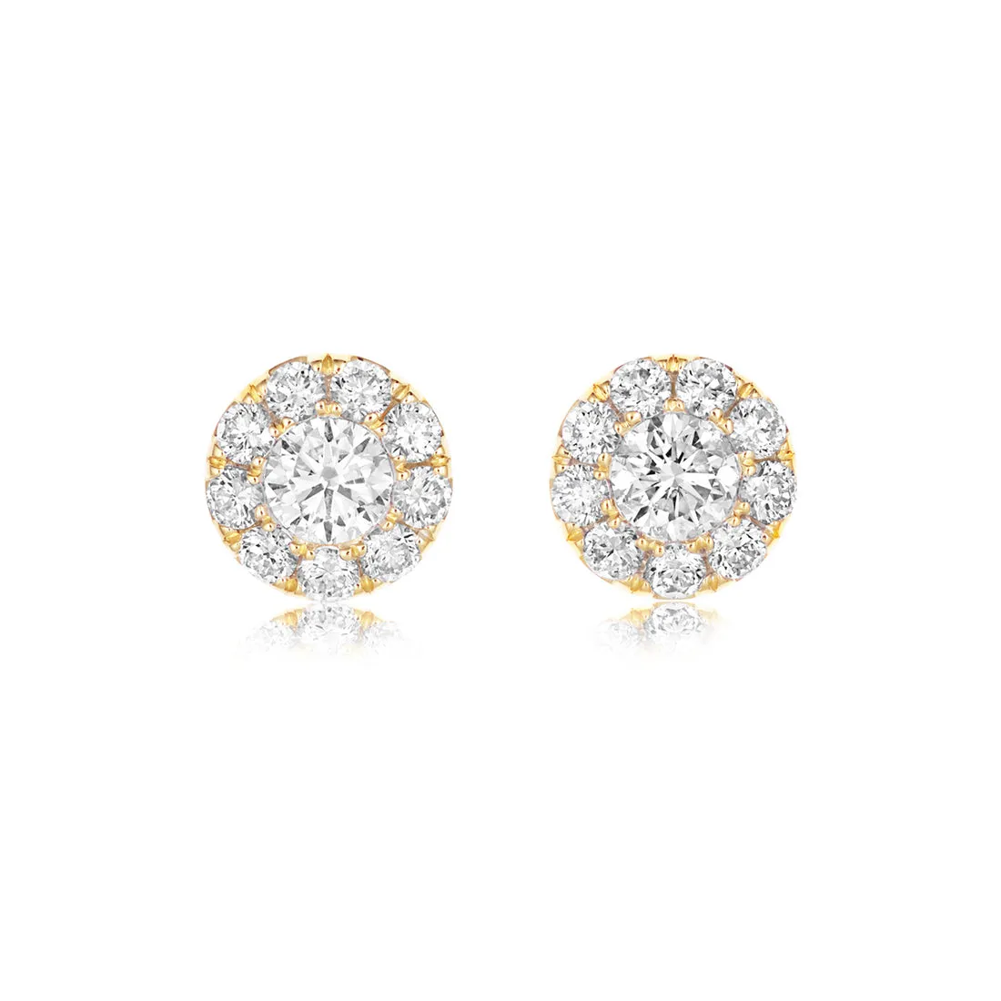 18ct Gold yellow gold round brilliant cut diamond cluster earrings
