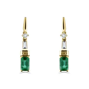 18ct Yellow Gold 0.65ct Emerald And 0.21ct Diamond Mixed Cut Art Deco Style Drop Earrings
