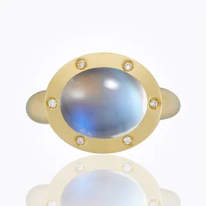 18K Sorcerer Ring with royal blue moonstone, blue sapphire and diamond