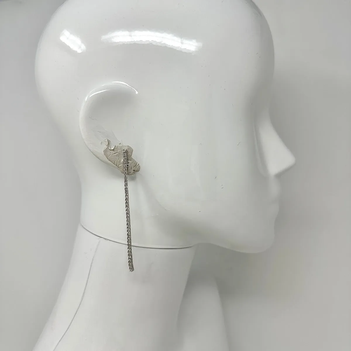 18K White Gold 3" Diamond Drop Earrings