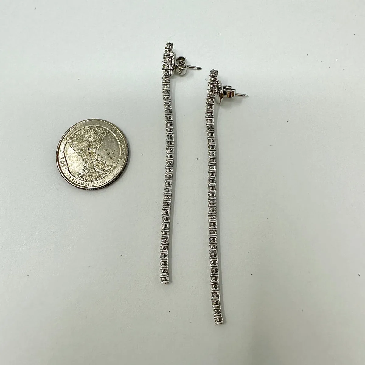 18K White Gold 3" Diamond Drop Earrings