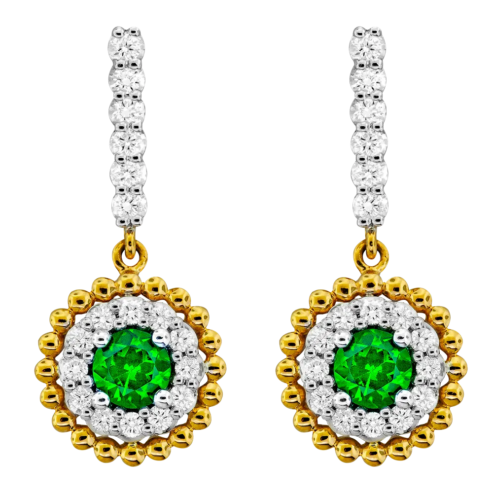 18K Yellow Emerald and Natural Diamond Dangle Earrings
