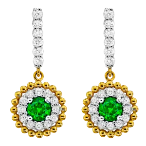 18K Yellow Emerald and Natural Diamond Dangle Earrings