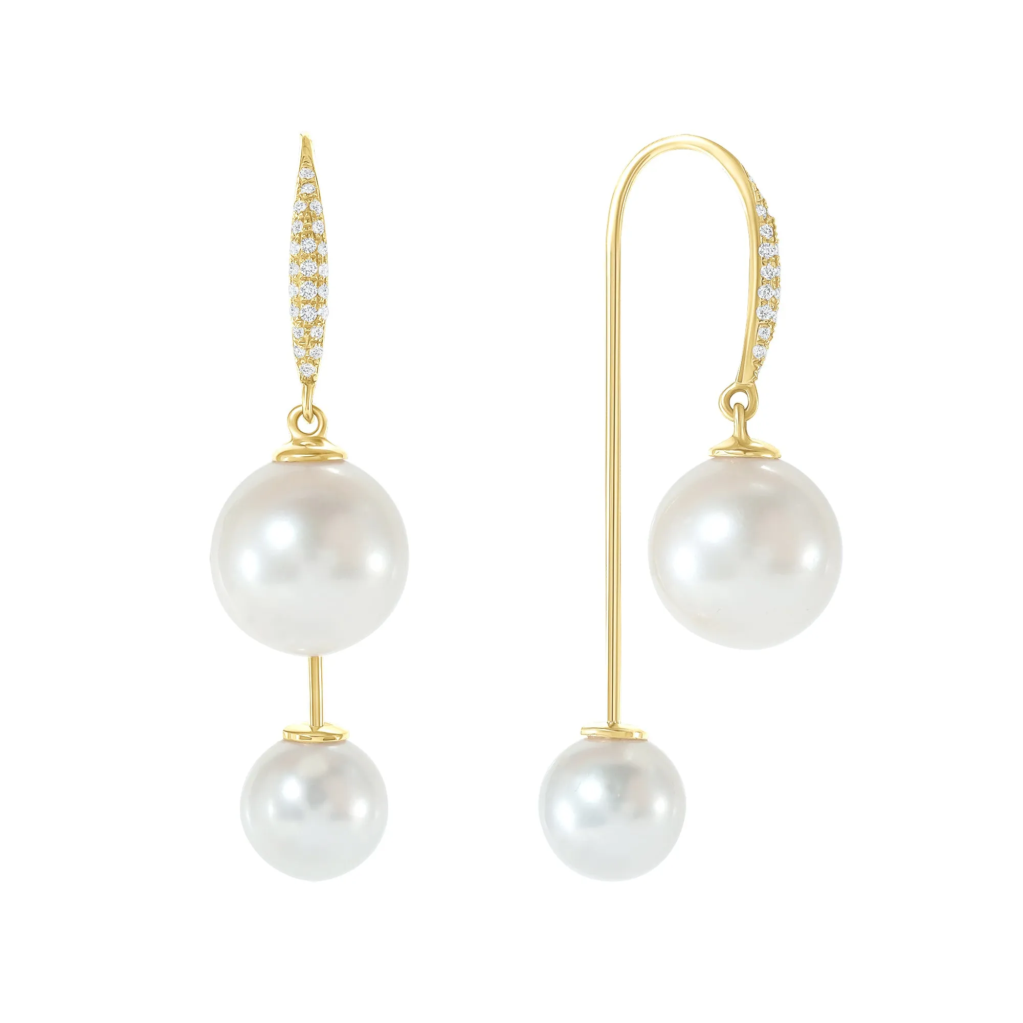18k Yellow Gold  Pearl Earring  With 1 carat Diamonds