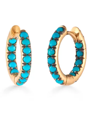 18k Yellow Gold Turquoise Huggie Earrings