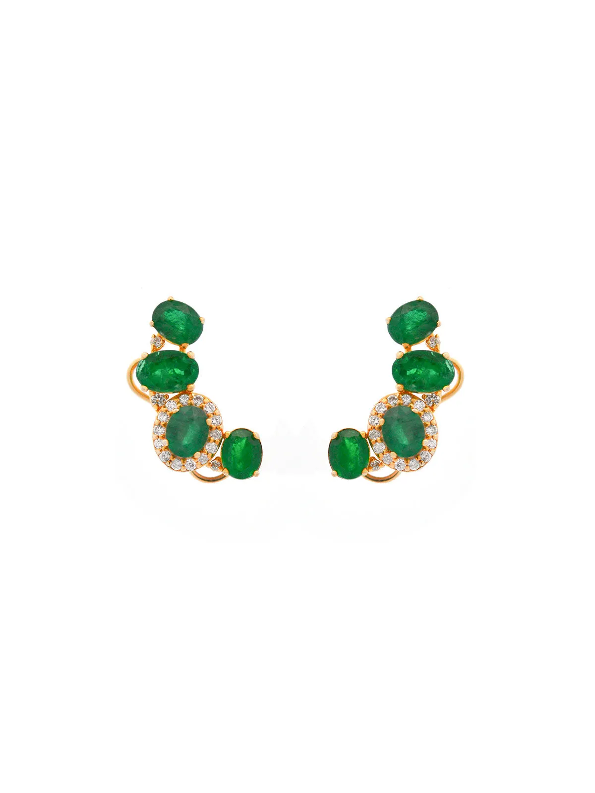 2.92ct Diamond Emerald 14K Gold Ear Climber Earrings