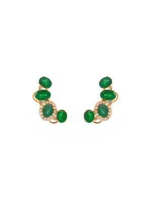 2.92ct Diamond Emerald 14K Gold Ear Climber Earrings