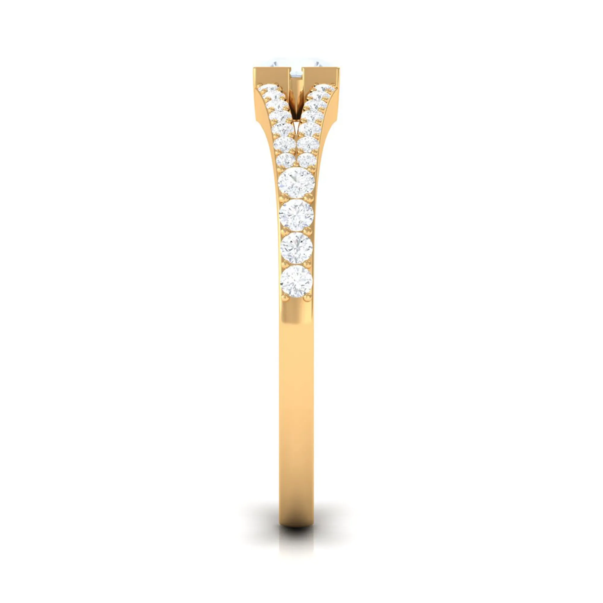3/4 CT Minimal Moonstone and Diamond Split Shank Promise Ring