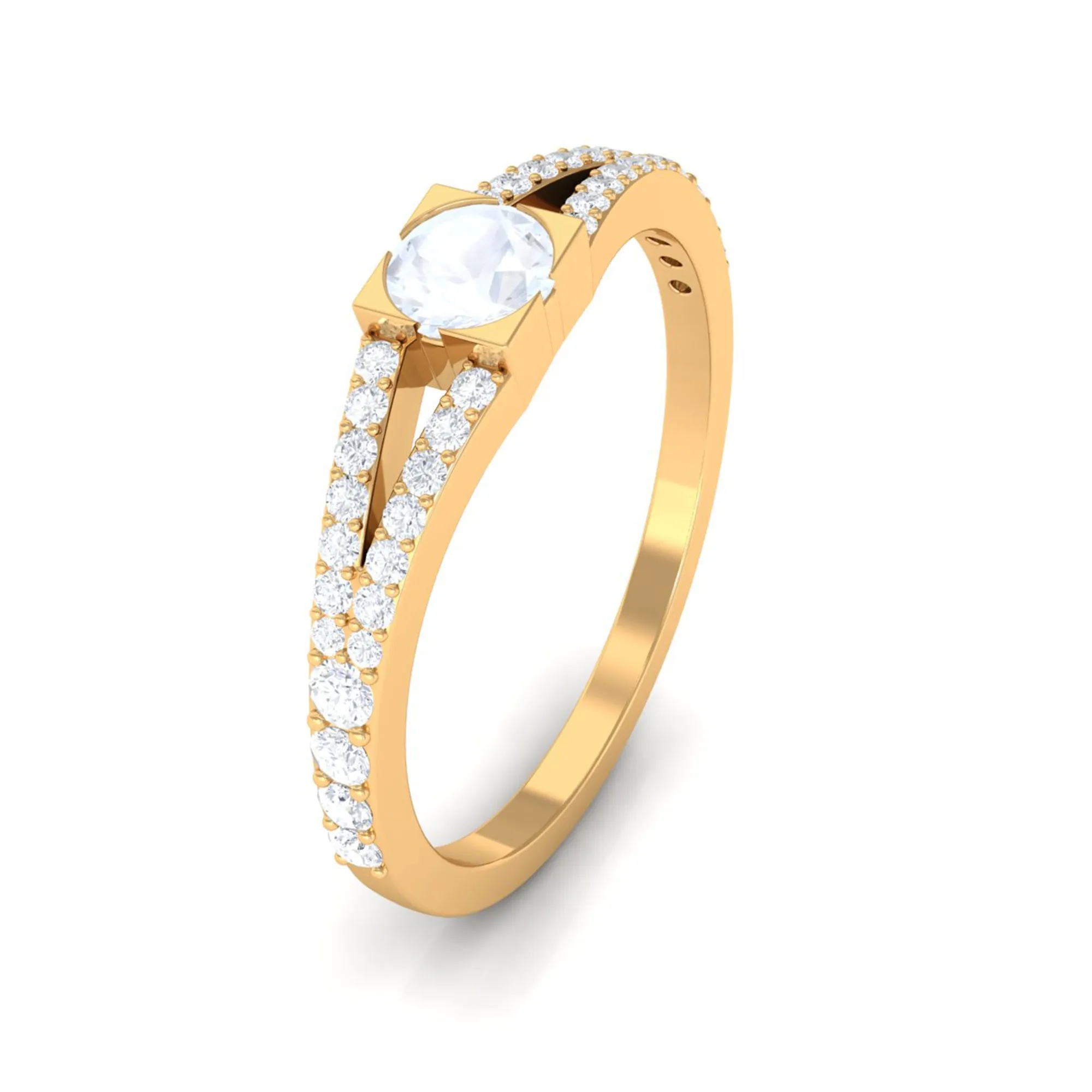 3/4 CT Minimal Moonstone and Diamond Split Shank Promise Ring