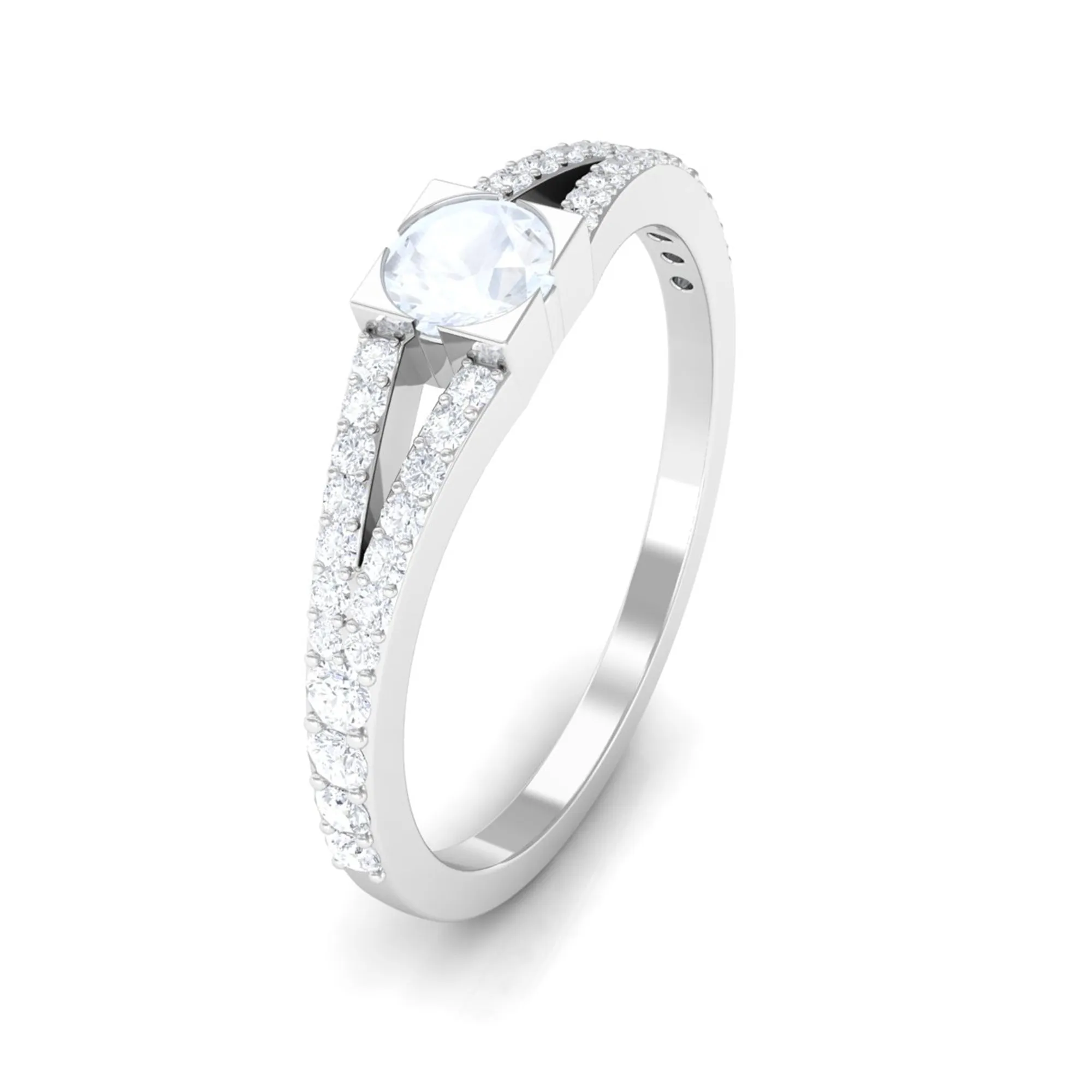 3/4 CT Minimal Moonstone and Diamond Split Shank Promise Ring