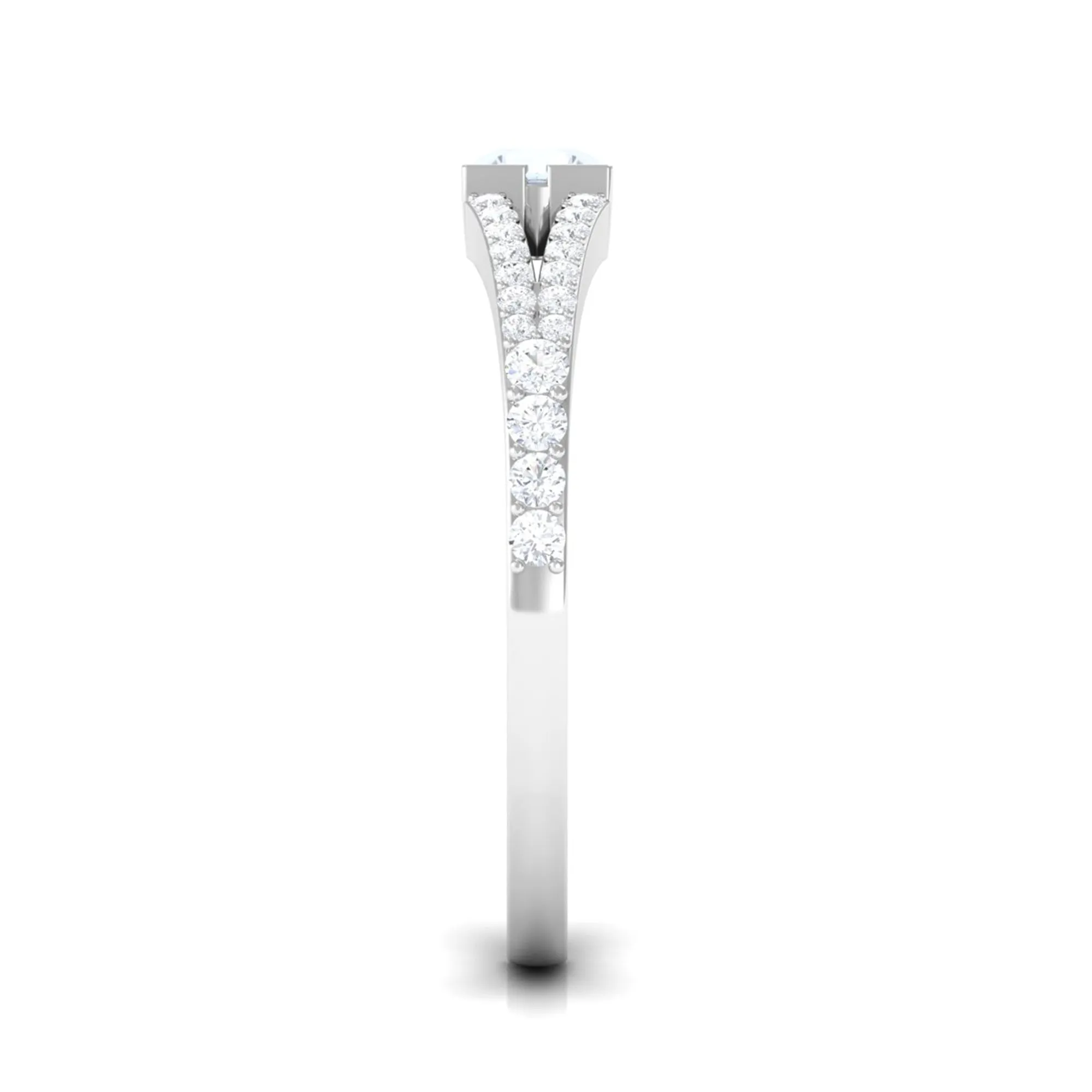 3/4 CT Minimal Moonstone and Diamond Split Shank Promise Ring