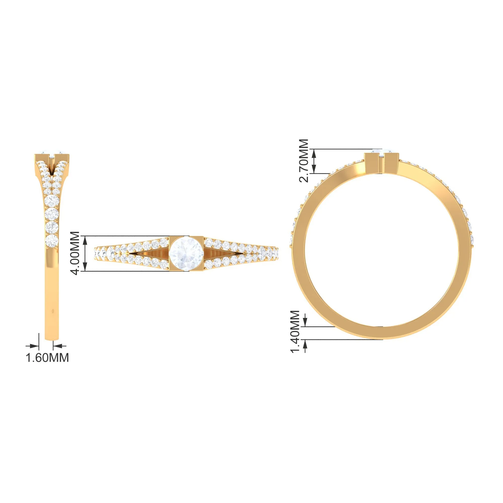 3/4 CT Minimal Moonstone and Diamond Split Shank Promise Ring