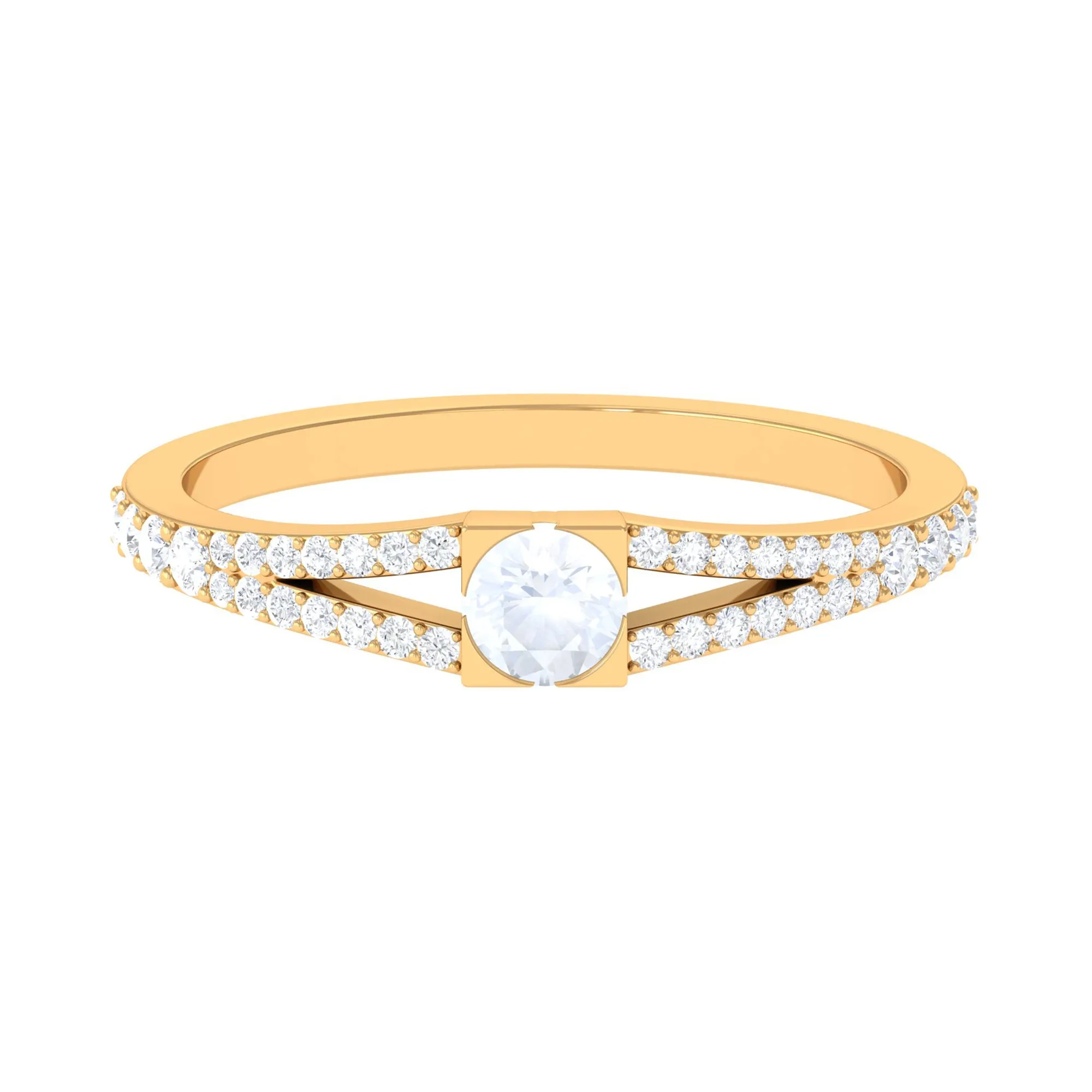 3/4 CT Minimal Moonstone and Diamond Split Shank Promise Ring